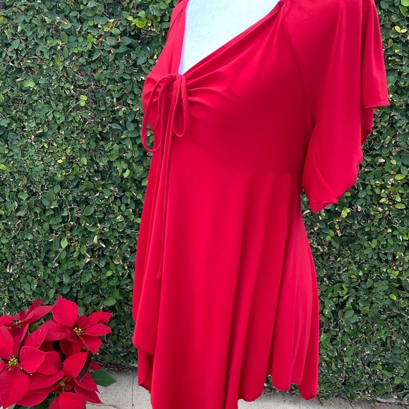 Red Drawstring V-Neck Blouse - Picture 4 of 5